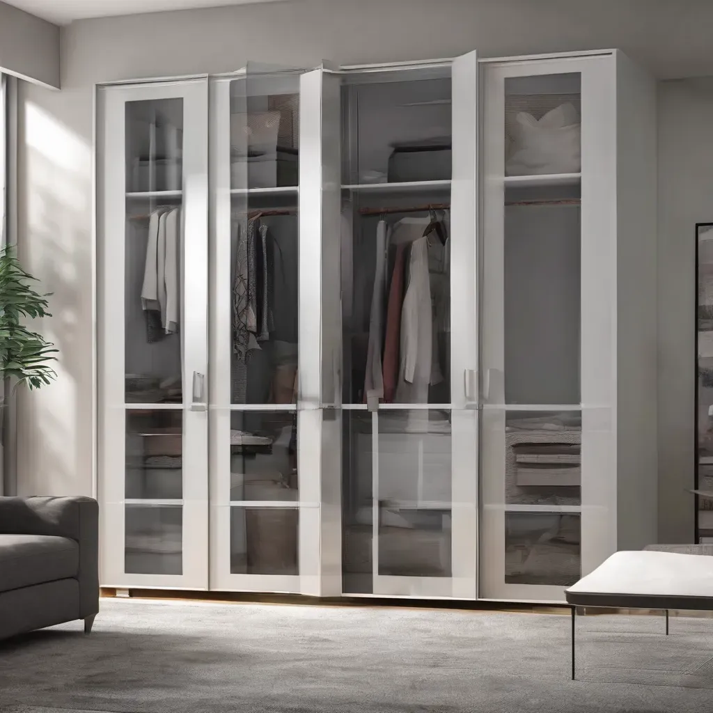 Modern anti-reflective glass wardrobe doors in a stylish Bangalore home, offering clear views and sleek functionality.