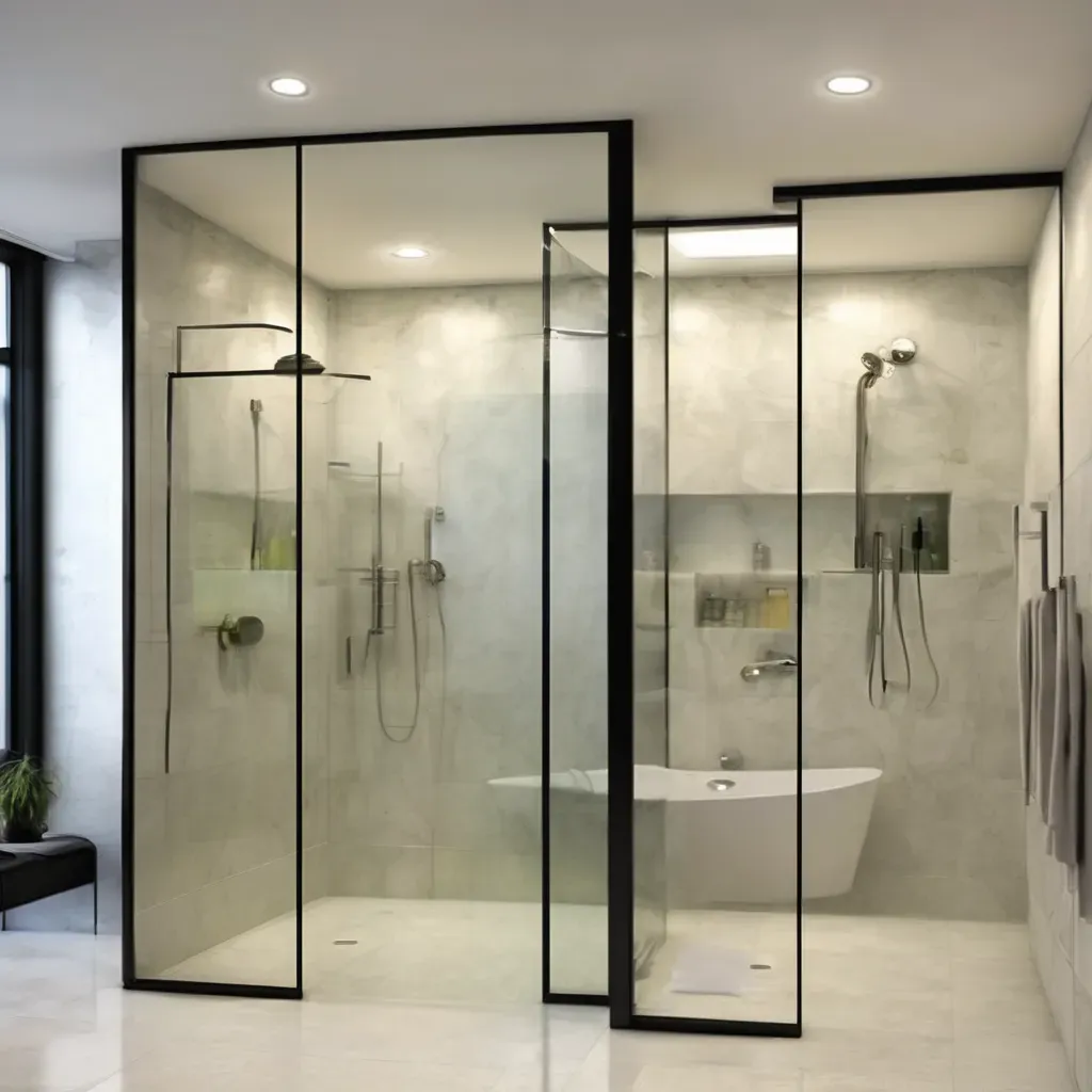 "Modern bathroom with sleek glass partitions and stylish design, showcasing free quote service available in Bangalore."