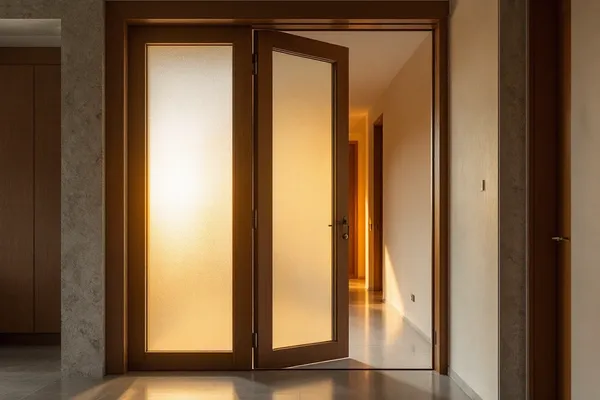 Frosted Glass Pooja Room Door Slightly Ajar — pooja room design concept