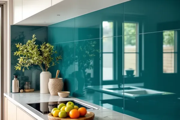 Teal Lacquered Splashback — decorative glass