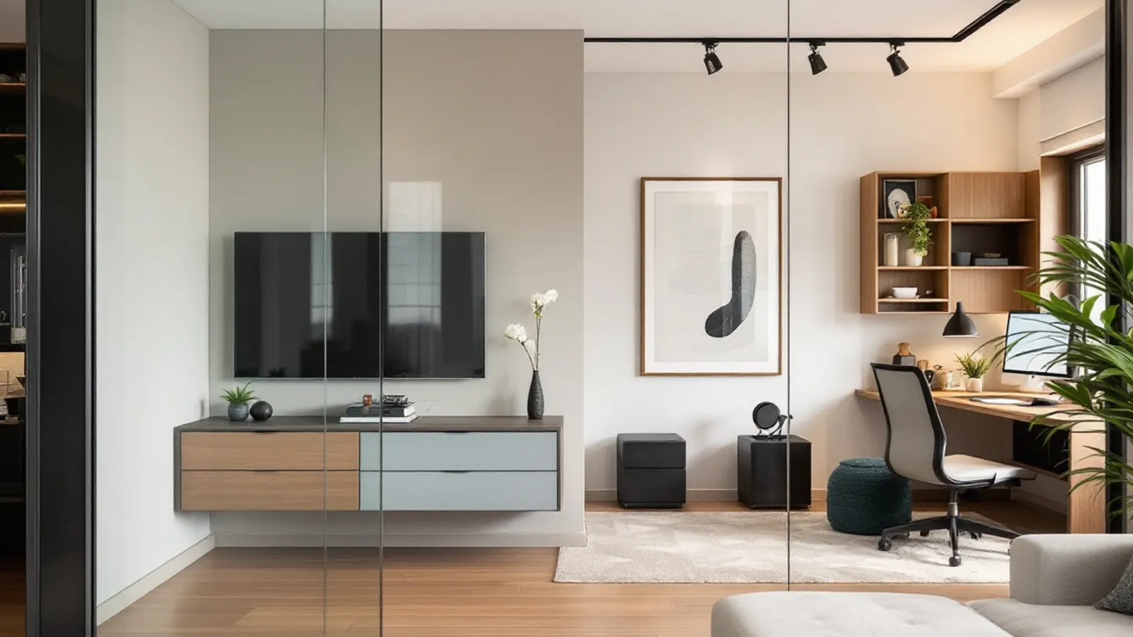Frameless Living Room Partition — glass partition