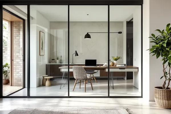 Black Framed Home Office — glass partition