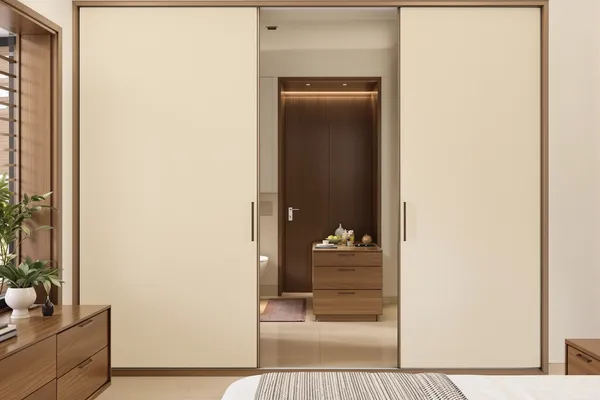 Lacquered Wardrobe Ivory — glass interiors for a 2BHK home