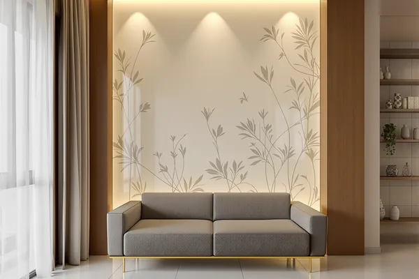 Printed Feature Wall — glass interiors for a 2BHK home