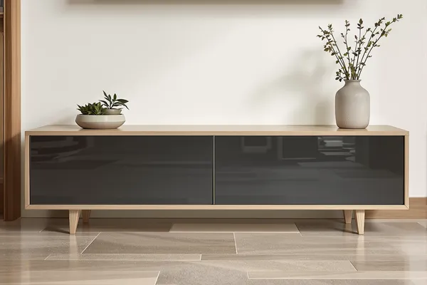 Tv Unit Glass Front — glass interiors for a 2BHK home