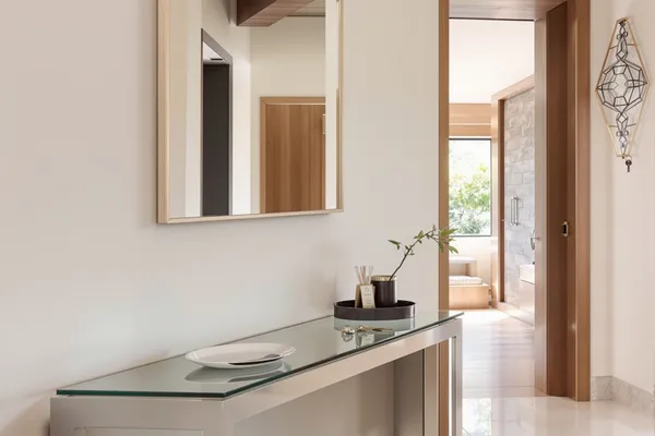 Foyer Console Top — glass interiors for a 2BHK home