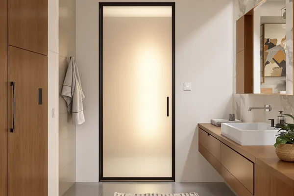 Frosted Bathroom Door — glass interiors for a 2BHK home