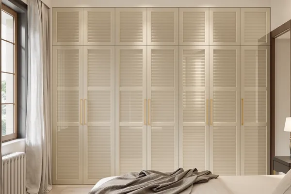 Fluted Wardrobe Wall — glass interiors for a 3BHK home