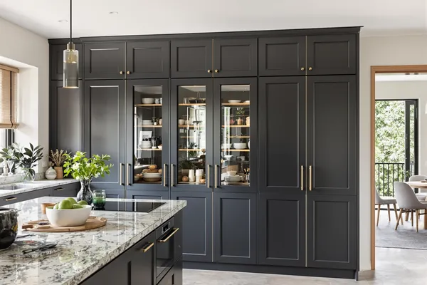 Charcoal Lacquered Kitchen — glass interiors for a 3BHK home