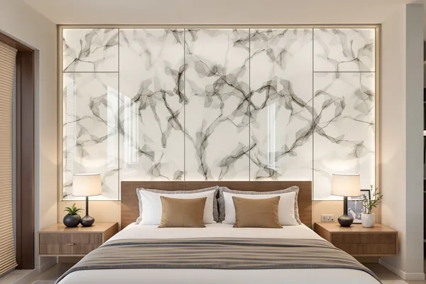 Printed Glass Headboard — glass interiors for a 3BHK home