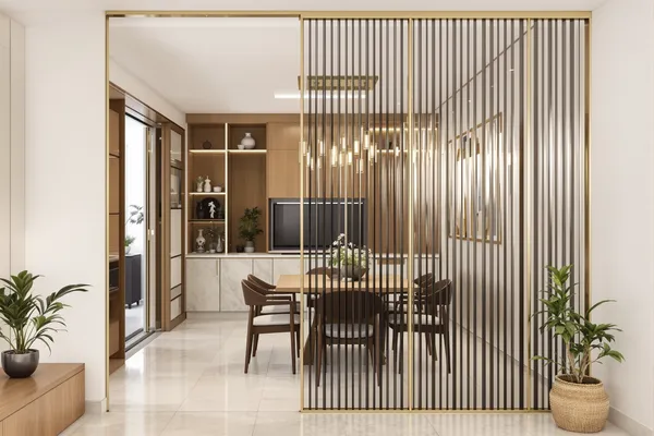Living Room Glass Screen — glass interiors for a 3BHK home