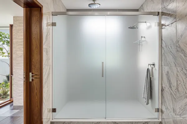 Guest Bath Frosted — glass interiors for a 3BHK home