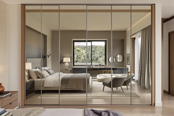 Full Mirror Wardrobe Run — glass interiors for a villa