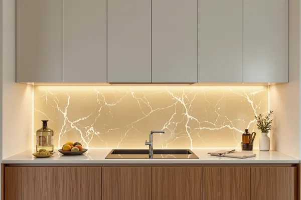 Backlit Onyx Splashback — glass interiors for a villa