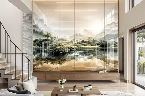 Double Height Feature Wall — glass interiors for a villa