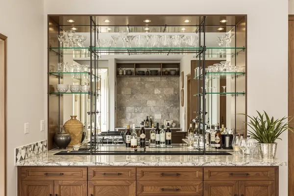 Antique Mirror Bar Back — glass interiors for a villa