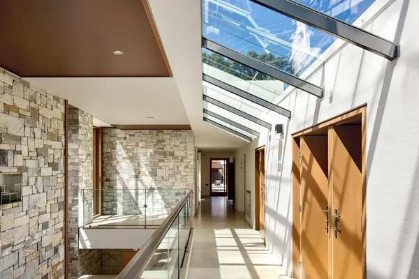 Skylit Corridor Glass — glass interiors for a villa
