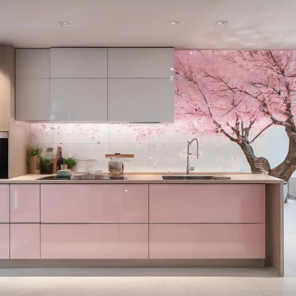 Lacquered glass kitchen backsplash, Mumbai