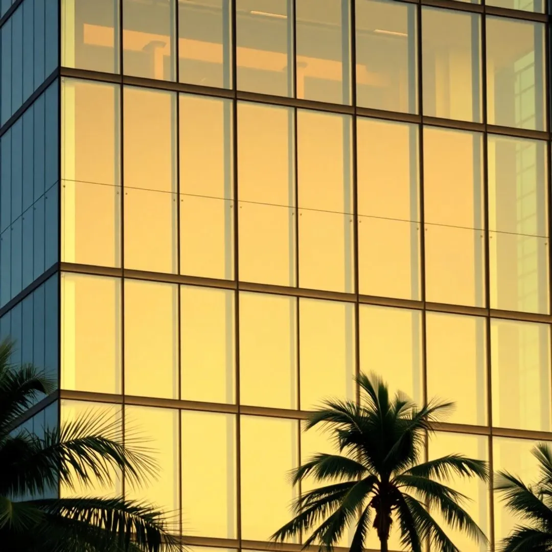 Toughened glass facade, Indian commercial building