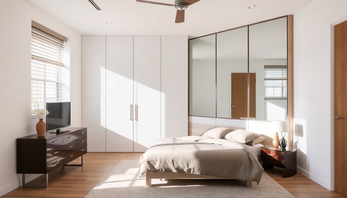 Mirrored Glass Wardrobe Shutters: Illusion of Space in Small Bedrooms