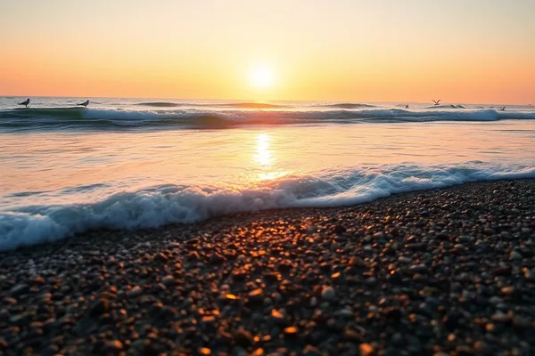 Coastal Sunrise with Waves