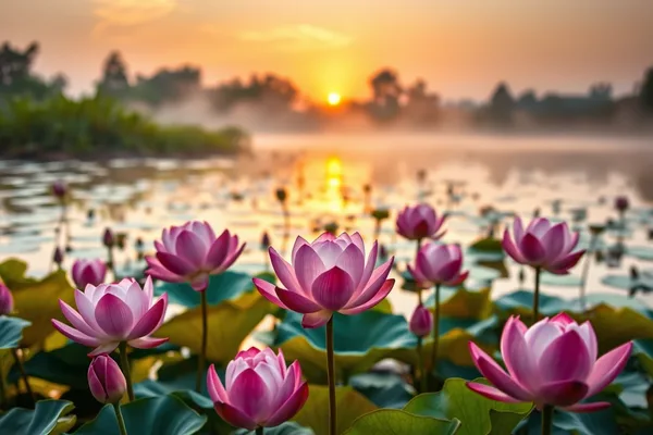 Sunrise over a Lotus Pond