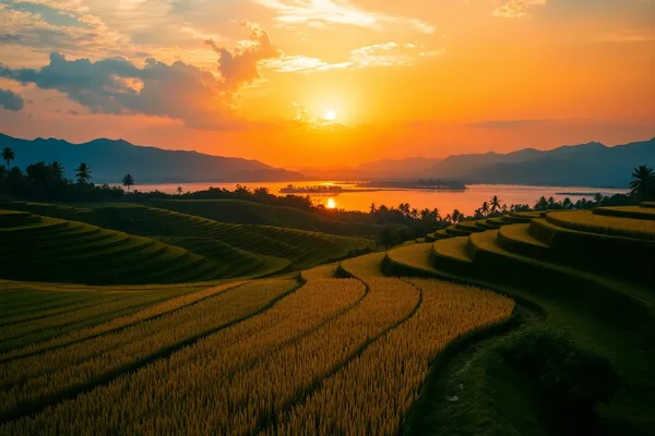 Sunset over Rice Terraces